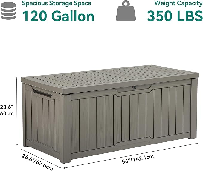 YITAHOME 120 Gallon Outdoor Storage Deck Box, Large Resin Patio Storage for Outdoor Pillows, Garden Tools and Pool Supplies, Waterproof, Lockable (Light Brown)