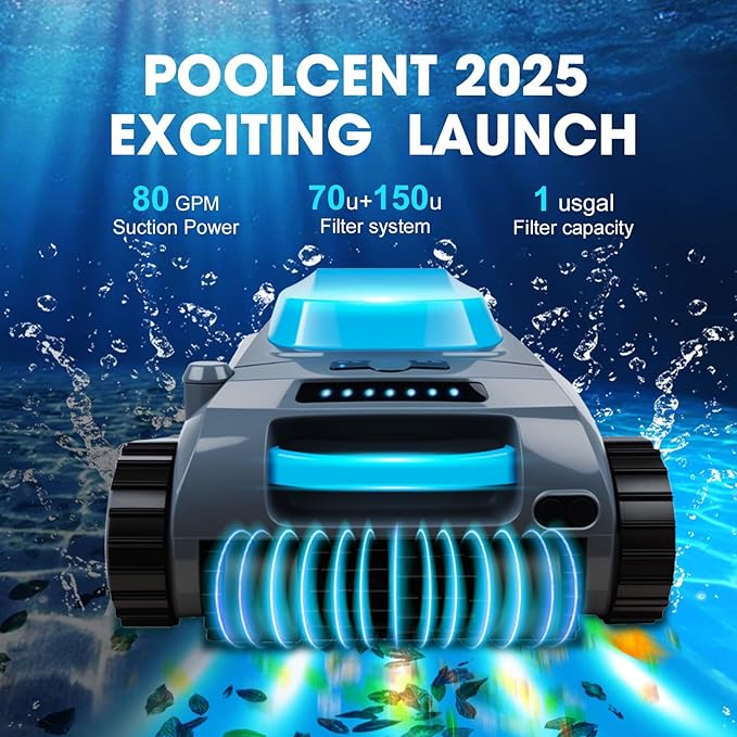 Cordless Robotic Pool Cleaner, Automatic Pool Robot with 2H Runtime, 80GPM Strong Suction, Wall-Climbing Function, Smart App & Bluetooth Control, 3-in-1 Cleaning for Floor, Wall & Waterline