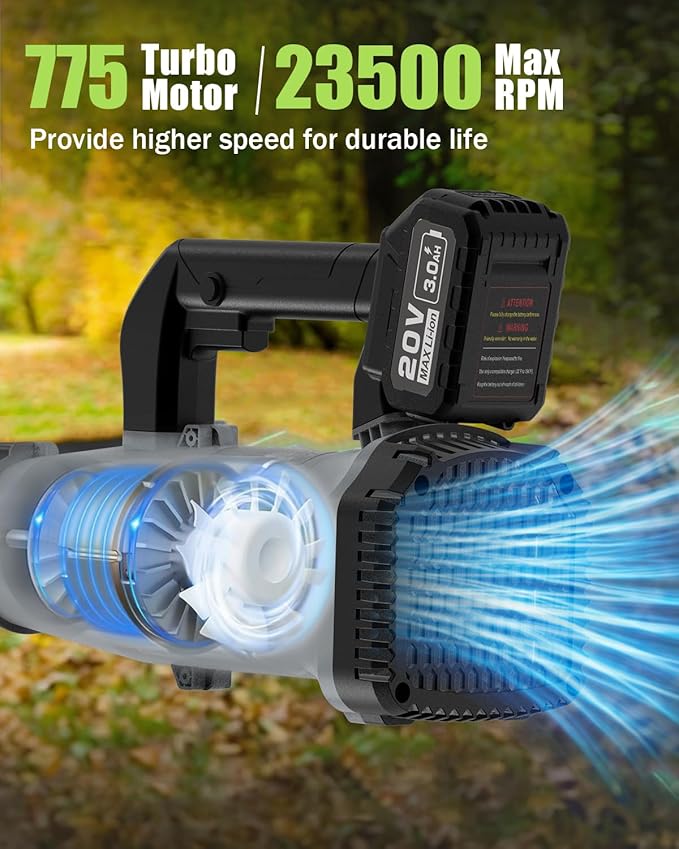 Electric Leaf Blower Cordless 530CFM - 2 X 3Ah Batteries and Fast Charger, 20V Lightweight Handheld Battery Leaf Blower with 7-Speed Control, 2 Extended Tubes for Yard, Lawn & Garden
