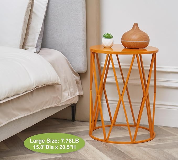 HFHOME Set of 3 Metal Side End Tables Nightstand, Nesting Round Coffee Table for Indoor Outdoor, Heavy Duty Metal Plant Stand Living Room Garden Stool - Orange