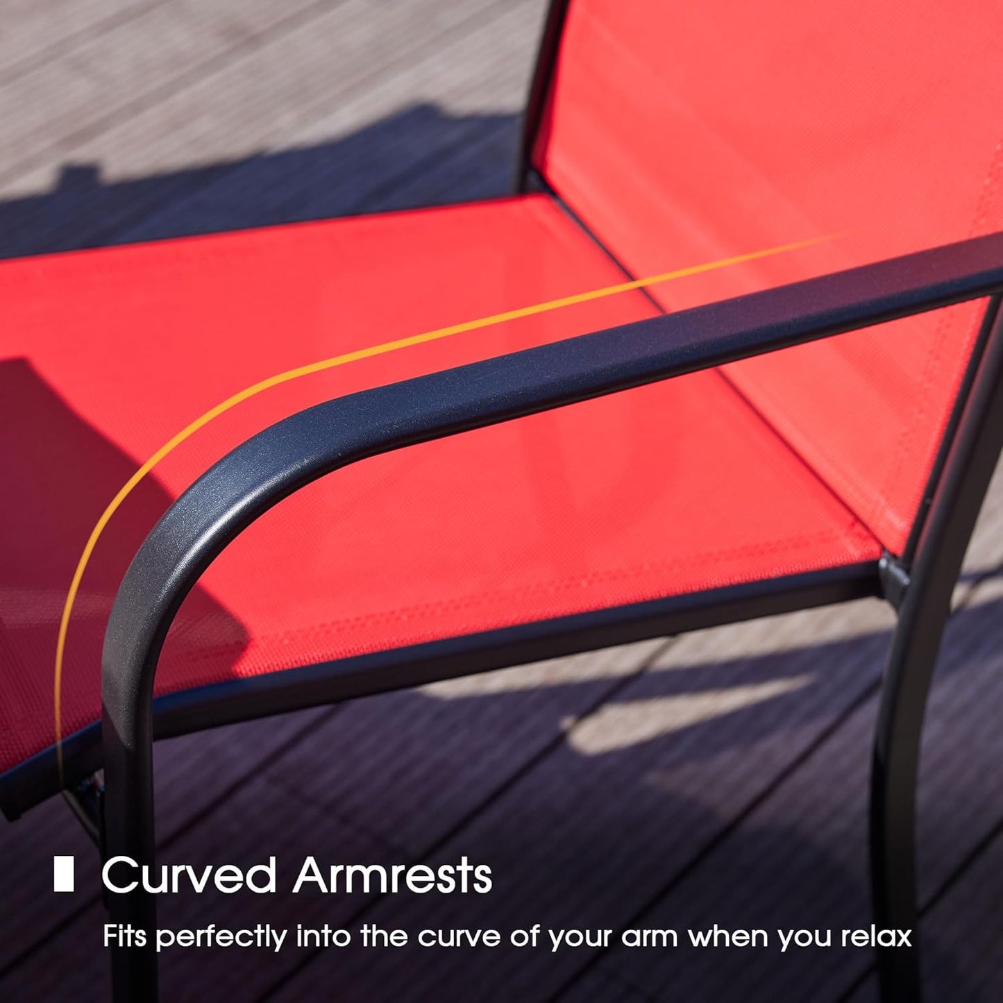 VICLLAX Patio Dining Set for 8, Outdoor Furniture Set Includes 53" Round Patio Table and 8 Patio Sling Chairs, Black Tabletop and Red Fabric