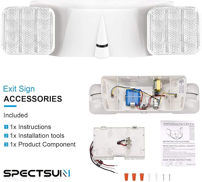 SPECTSUN 12 Pack White Emergency Lighting with 2 LED Heads White Emergency Exit Fixture and Battery Backup -UL 924 Certified and CEC Qualified Emergency Light,ABS housing,Adjustable Light Heads