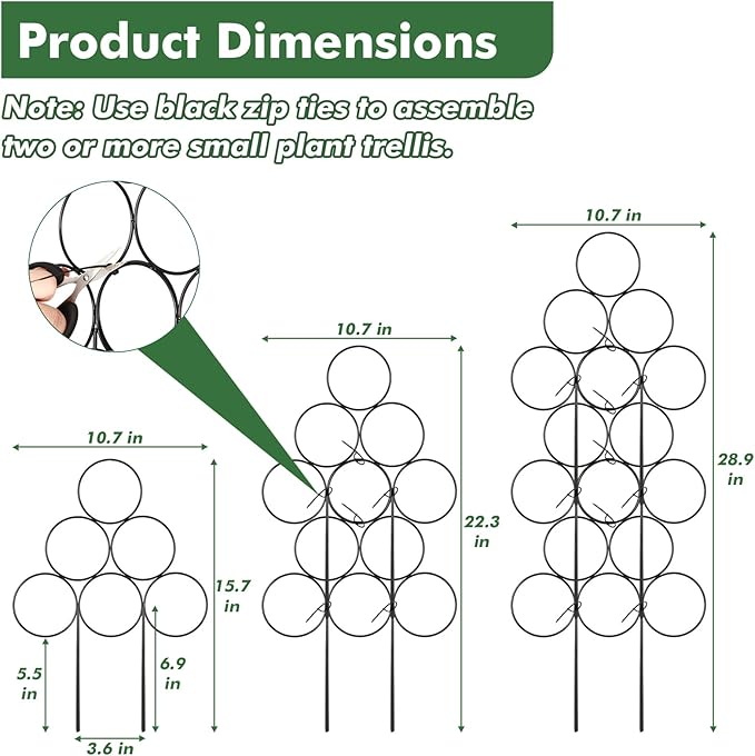 Stackable Metal Trellis for Potted Plants, 8 Packs 15.7 Inch Small Garden Trellis for Climbing Plants Indoor, Pothos Plant Climber Support Indoor Plant Support Stakes, Black