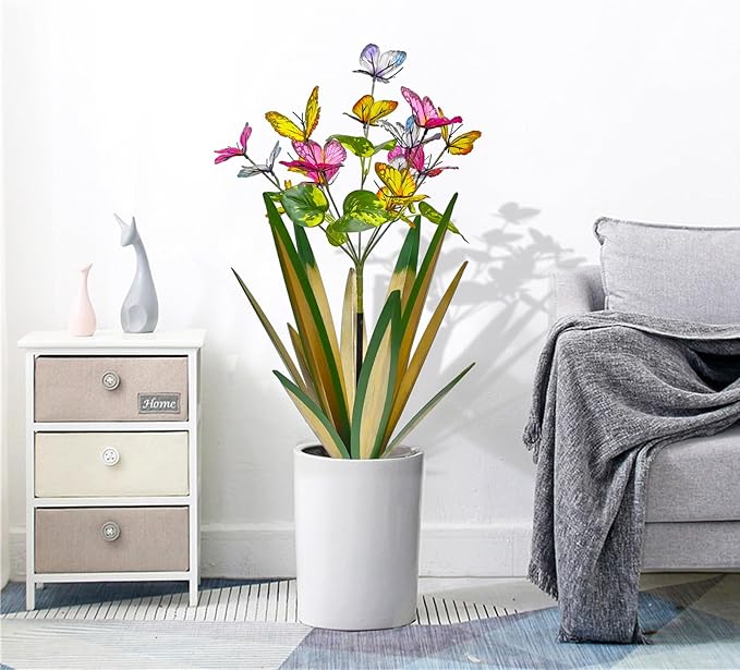 TOMBABY Garden Outdoor Butterfly Enlarge Thickened Wind Resistant Metal Agave Garden Art Metal Plant Country Sculpture Statue Decorations Ornaments Artificial Waterproof Butterflies(Light Green 2pcs)