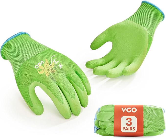 Vgo... 3 Pairs Women’s Gardening Gloves - Non-Slip Nitrile Coated, Breathable for Outdoor, DIY, Ranch, Camping(RB6013)