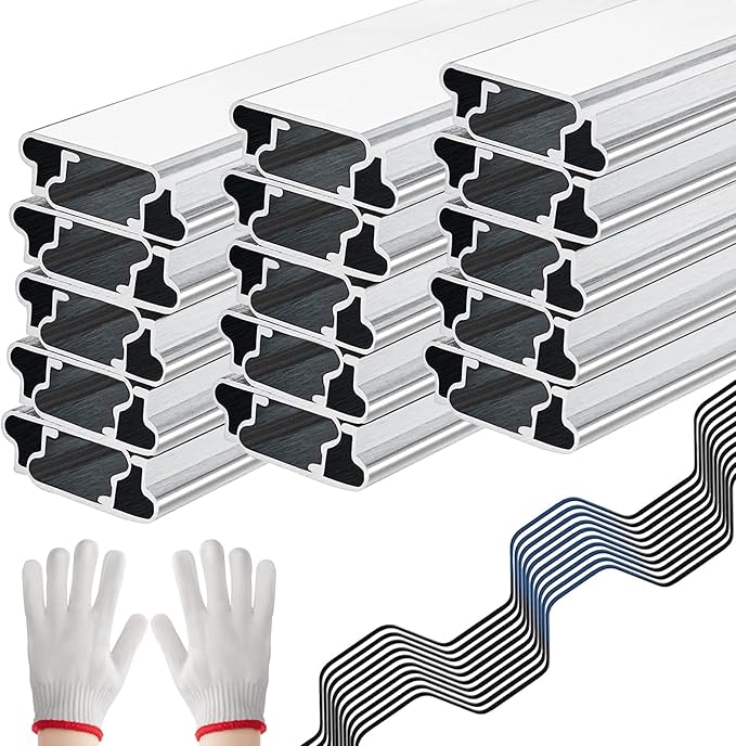 Spring Wire & Lock Channel - 30 Sets PVC Coated Spring Wire & Aluminum Alloy U-Channel Bundle with Nylon Gloves, 6.6 ft Farmer Greenhouse Frame Kit for Fix Poly Film Shade Cloth