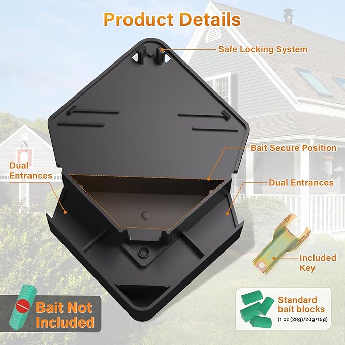 Anblak Mouse Station with Keys Black 6 Pack, Key Required Mouse Stations, Mice Stations, Keeps Children and Pets Safe Indoor & Outdoor