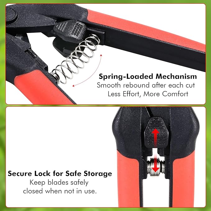 LIVINGO Sharp Garden Pruning Shears - 2 Pack 6.5” Spring Loaded Handles, Non-Stick Teflon Coated Stainless Steel Blades Scissors for Trimming Plant, Flower