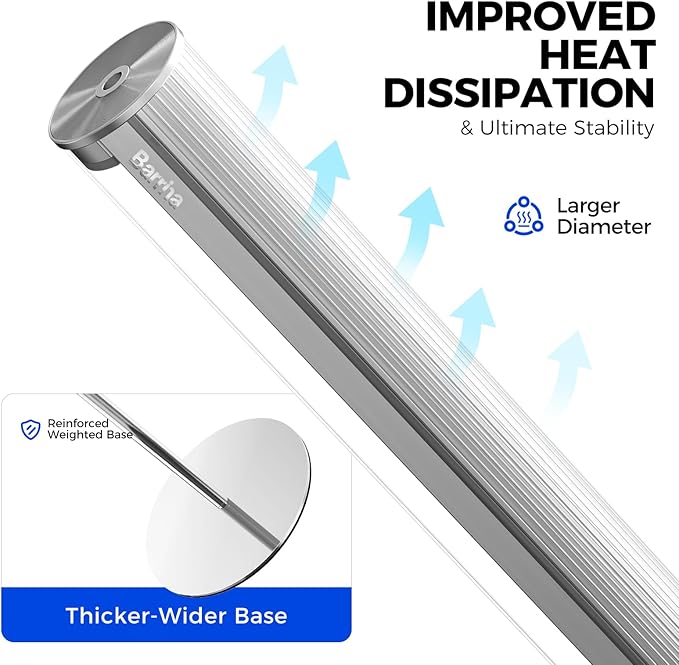 Barrina T1S Standing Grow Light for Indoor Plants with Timer, 65W 5000K High PPFD Tera Series Vertical Full Spectrum Grow Lights Adjustable Height 5FT-5.6FT, Foot Switch, Non-Glare Design, Silver