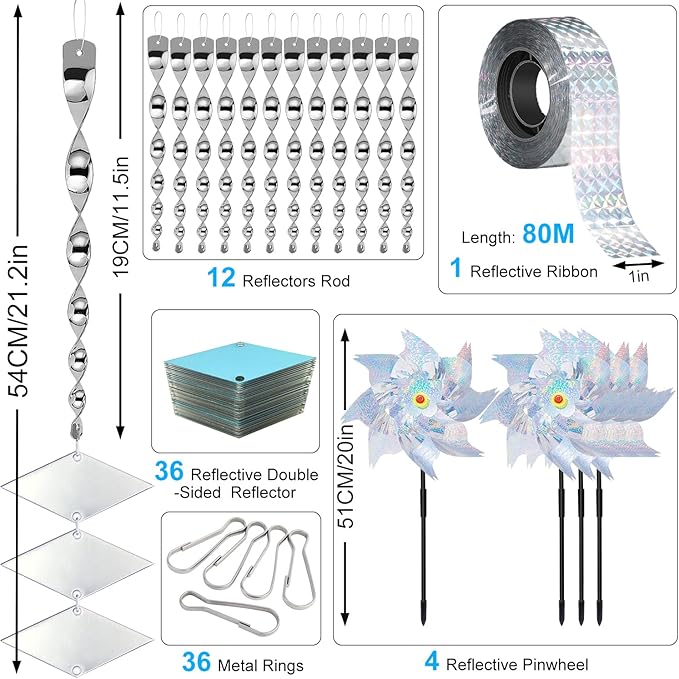 Bird Devices Outdoor Set, Bird Reflectors to Keep Birds, Bird Reflectors Shiny Wind Spinners, Reflective Pinwheels with Stakes, Keep Geese, Pigeon, Duck, Woodpecker Away