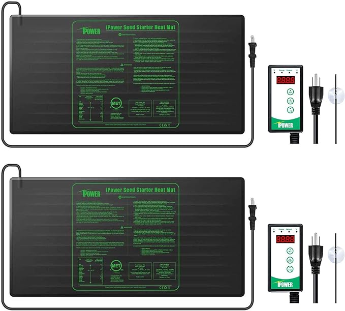 iPower 2-Pack 40-108 Degrees Fahrenheit Digital Heat Mat Thermostat Controller and 48" x 20" Hydroponic Seeding Warm Pad Plant Starting Kit Combo
