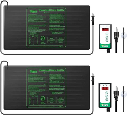 iPower 2-Pack 40-108 Degrees Fahrenheit Digital Heat Mat Thermostat Controller and 48" x 20" Hydroponic Seeding Warm Pad Plant Starting Kit Combo