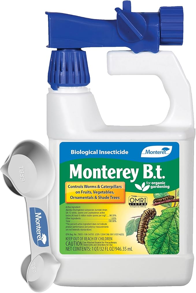 Monterey - B.t. Bacillus Thuringiensis Bundled with Garden Measuring Spoon - Ready to Spray Worm & Caterpillar Killer Insecticide, OMRI Listed - 32 oz