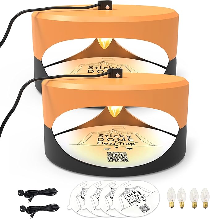 ASPECTEK Sticky Dome Flea Trap, Odorless Glue Trap with 2 Sticky Discs, Effective Bed Bug Killer and Flea and Tick Treatment, Indoor Insect Trap for Bugs, 2 Packs in Orange and Dark Gray