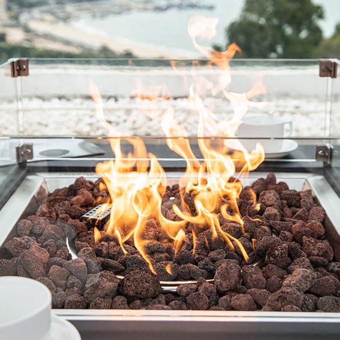 Aurora Concrete Fire Pit 34" x 34" Outdoor Patio Firepit Includes Lava Rocks Modern Fire Pits & Outdoor Fireplaces for Garden, Deck, Indoor & Outdoor Heating