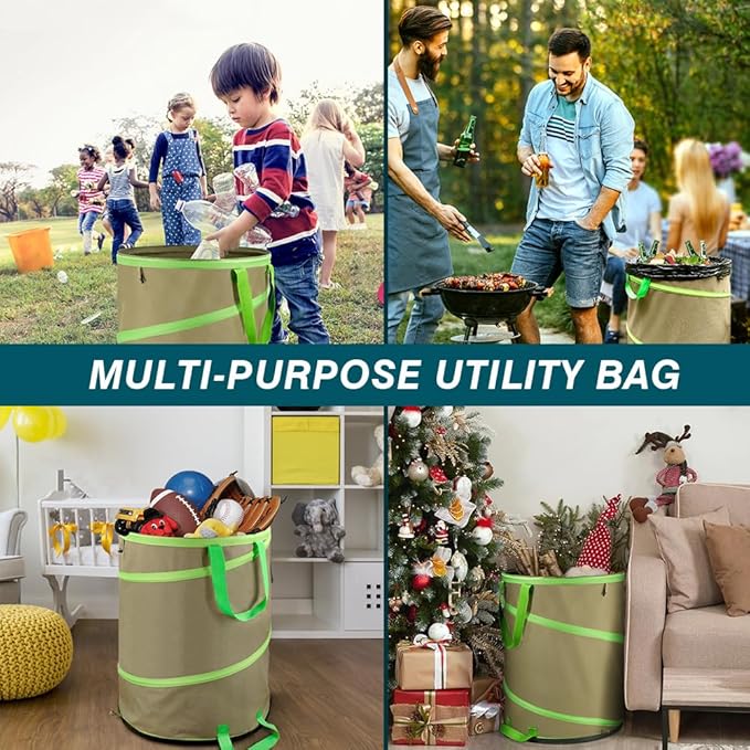 Colwelt Collapsible Leaf Bags 31Gallon, Pop-up Reusable Garden Bag Collapsible for Yard Waste, Heavy Duty Collapsible Trash Can with Hard shell Base, Garden Waste Yard Bags for Yard Garden Camping