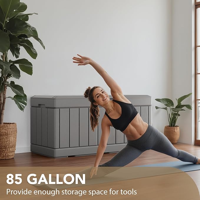 Devoko 85 Gallon Deck Box Lockable Resin Outdoor Storage Box waterproof Outdoor Container for Patio Furniture Cushions, Pillow (Grey)