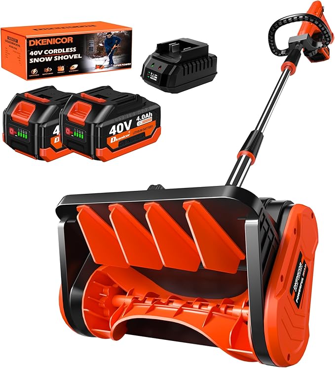 40V Cordless Snow Shovel, 13" Brushless Electric Snow Blower with Directional Plate, 2X 4.0 Ah Batteries & Quick Charger, Adjustable Front Handle & Deflector for Garden,Yard and Patio,Orange
