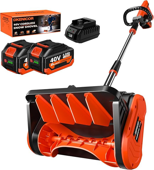 40V Cordless Snow Shovel, 13" Brushless Electric Snow Blower with Directional Plate, 2X 4.0 Ah Batteries & Quick Charger, Adjustable Front Handle & Deflector for Garden,Yard and Patio,Orange