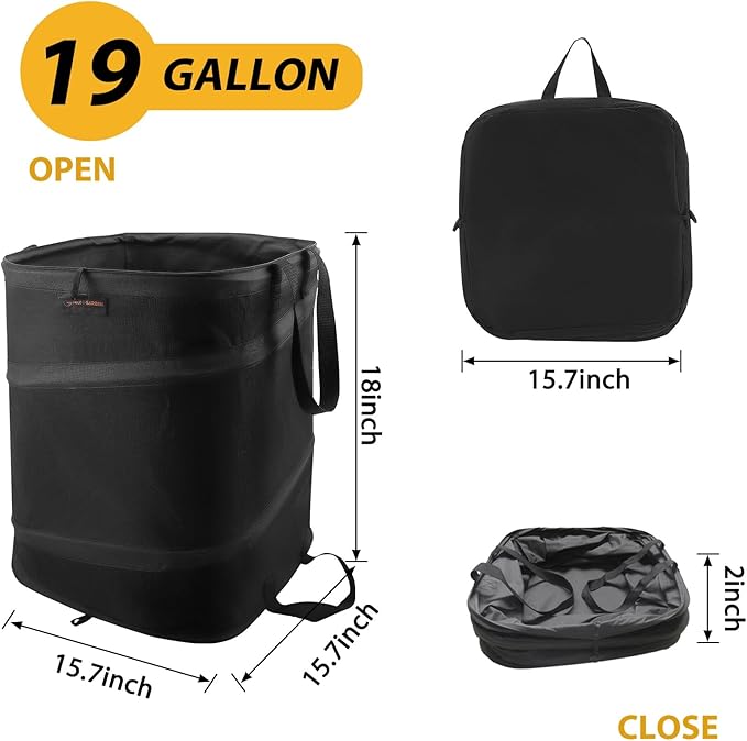 YUDI & GARDEN 19 Gallon Square Collapsible Yard Waste Bin｜Collapsible Trash Can｜Camping Trash Can, for Collecting Weeds or Party and Yard Waste