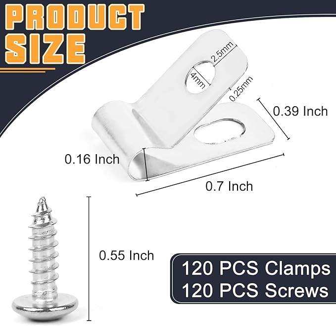 120 Pcs Fence Wire Clamps Stainless Steel Fencing Mounting Clips With120 Pcs Stainless Steel Screws for 12-16 Gauge Welded Wire to Wood, Metal or Vinyl Fence(X120 Kit)