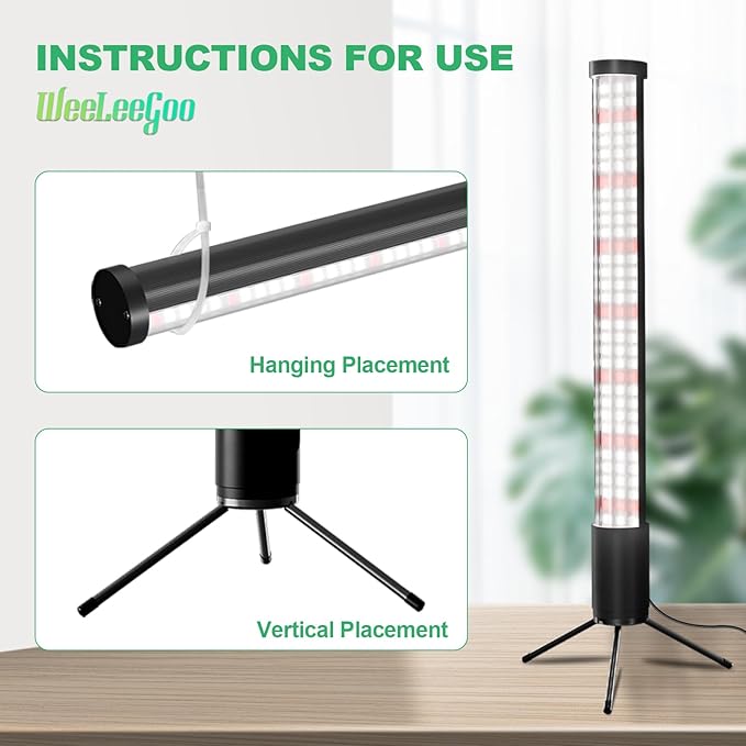 2-Pack, T10 Vertical Grow Light, 6000K Full Spectrum Desktop Plant Light 16.7",Hung or Stood, with 3 Modes & 5 Dimming Levels, Suitable Small & Medium Plants Indoors, Auto On Off Timing 4/8/12/18Hrs
