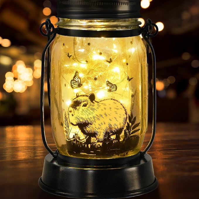 Capybara Gifts for Women/Men Capybara Solar Lanterns Mom Grandma Birthday Present Lantern Memorial Lights Solar Garden Decoration Outside for Yard, Patio,Backyard,Porch Torches