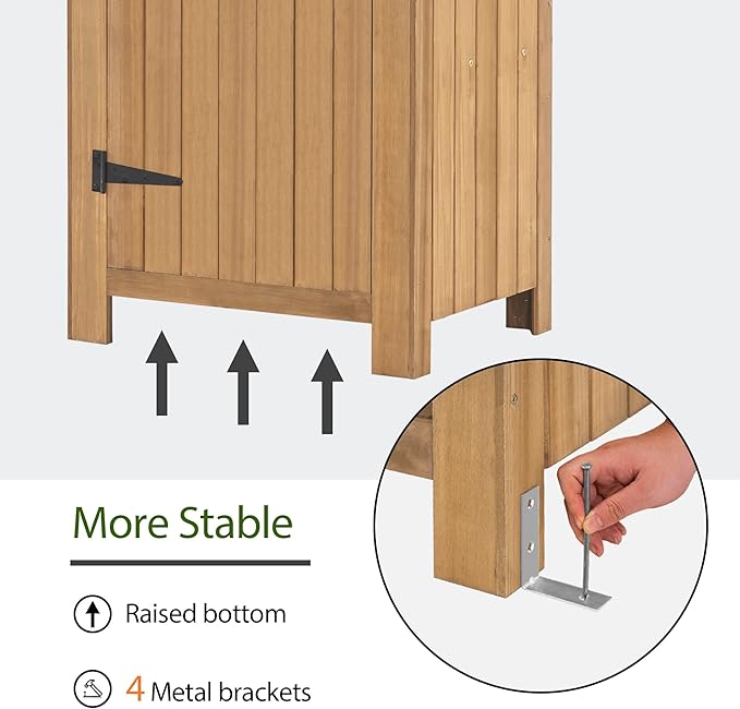 MCombo Outdoor Storage Cabinet with Shelves, Wooden Outside Storage Shed with Floor, Garden Tool Shed for Patio Yard Lawn, 0770 (Natural)