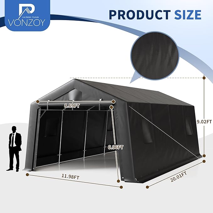 12'×20' Heavy Duty Carport,Car Canopy Portable Garage with Roll-up Zipper Door,Thick Shelter Storage Canopy Tent with All-Steel Metal Frame,Sunshade Waterproof for Motorcycle Car, Truck,SUV