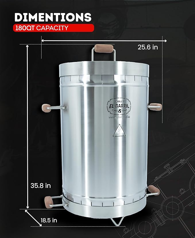 EL BARRIL 45lbs Grill & Smoker Barrel, Stainless Steel Charcoal Smoker Grill – Portable Outdoor Smokers with Even Heat Distribution & Grilling Accessories