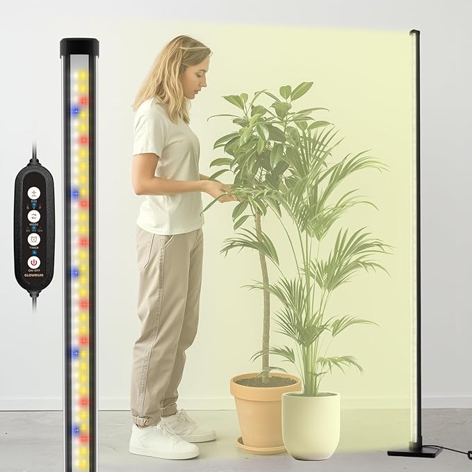 GLOWRIUM Grow Lights for Indoor Plants, 36W Vertical Plant Grow Lights with Auto-Timer, Full Spectrum LED Standing Plant Grow Light, 3 Light Modes, 6-Level Dimmable (60in)