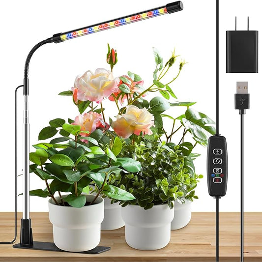 Grow Lights for Indoor Plants, Full Spectrum LED Plant Lights with Base, Adjustable Height 6.5"-26", 10 Dimmable Levels, Auto Timer 3/9/12H, Desk Grow Lamps for Indoor Growing (1 Pack)