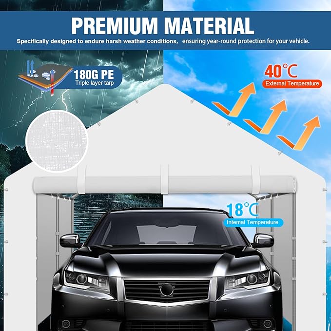 Canopy Sidewalls for 10' x 20' Carport with Ball Bungee Cords, Shelter Logic Replacement Covers Canopy Walls for Car Tent Garage(Sidewalls Only) (White)