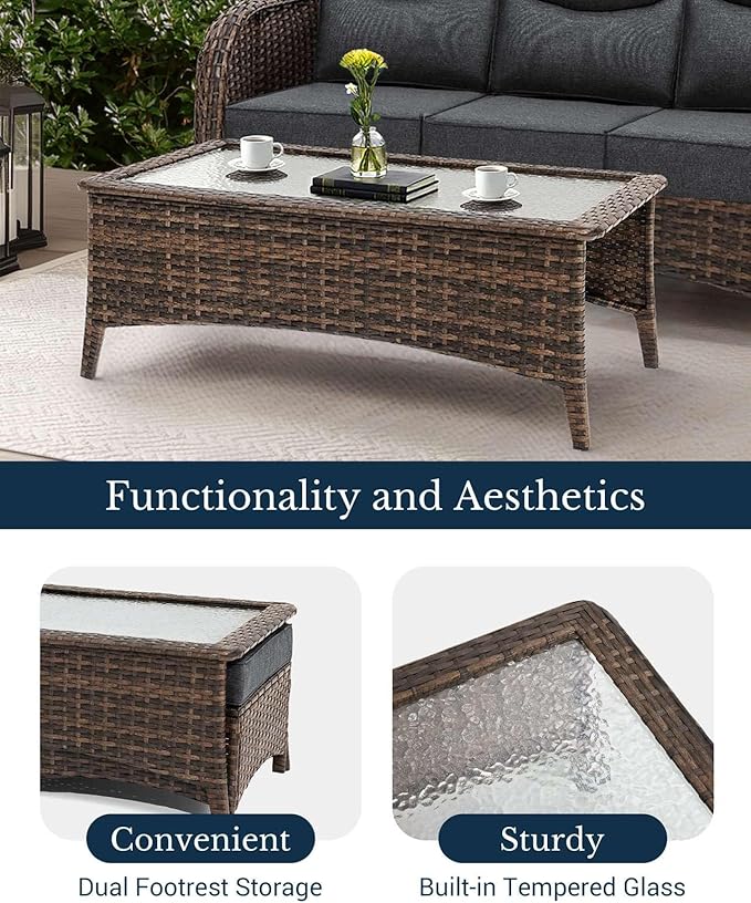 HILLGA Luxury Patio Furniture Set with 6-Inch Thick Cushions, High Back Outdoor Swivel Rocker Chairs and Patio Couch, 10-Piece All Weather Conversation Set for Porch Deck Pool Yard, Dark Grey (V3)