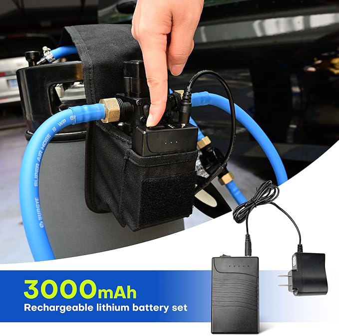 NEWISHTOOL Tint Smart Pouch Power Keg Sprayer Bag with 13 Feet Flexible Hose and Inner Filter, Chargeable Battery Powered Pump System for Window tinting, PPF and Auto Detailing