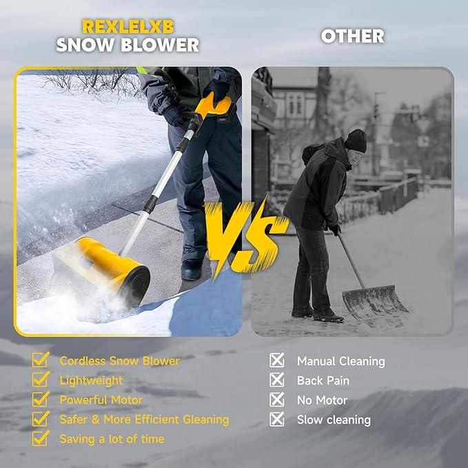 Cordless Snow Blower Compatible with Dewalt 20V Max Battery, 500W Electric Snow Shovel with Brushless Motor, 20ft Throwing Distance, Adjustable Front Handle, 12.8"wide, 9.66″depth, 300lbs/min