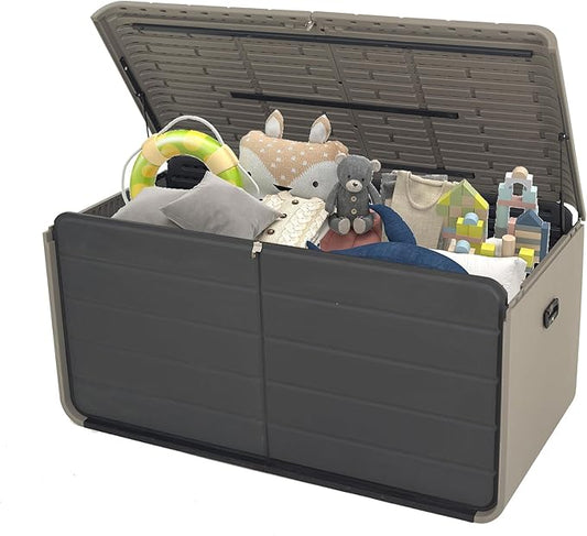 Resin Deck Box 160 Gallons, Large Heavy-Duty Outdoor Storage Box, Lockable & Waterproof Patio Outside Storage Box for Patio Furniture, Tools, Pool Supplies