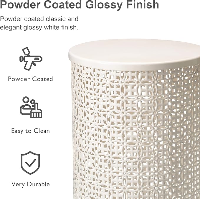Glitzhome Outdoor Side Table Set of 2, Decorative Garden Stool for Indoor Outdoor Heavy Duty Metal Frame Accent Table Modern End Table, Cream White