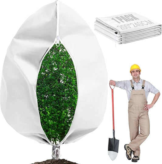 Plant Covers Freeze Protection with Zipper Drawstring, 78.7" X 94.4" Fig Tree Covers for Winter Frost Cloths for Outdoor Plants Bags, Large Shrub Trees Jacket Covers for Winter Cold Weather