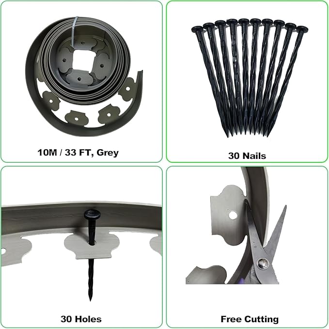 Landscape Edging Border,66ft Garden Edging Garden Borders Edging【4INCH Hight】 Paver Edging Include 60 Stakes, Flexible Lawn Edging Border for Yard, Lawn, Gardens (Grey)