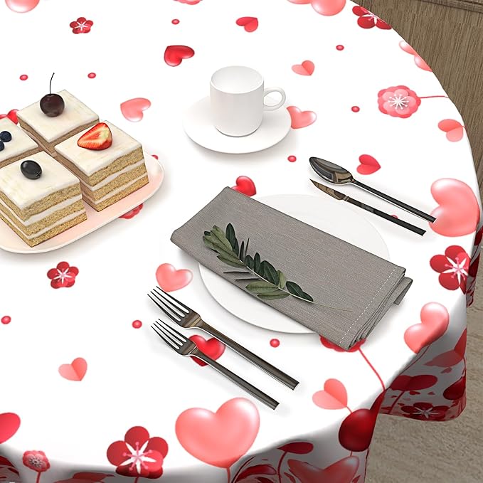 Giwawa Red Love Hearts Round Tablecloth 60 Inch Valentine's Day Decorative Table Cloth Polyester Fabric Washable Table Cover for Dining Date Wedding Anniversary