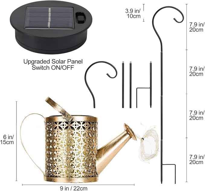 ZKLiLi Solar Watering Can with Cascading Lights Garden Decorative, Waterfall Outdoor Waterproof, Hanging Solar Lantern, Yard Decor,Gifts for Mom Grandma Women Birthday