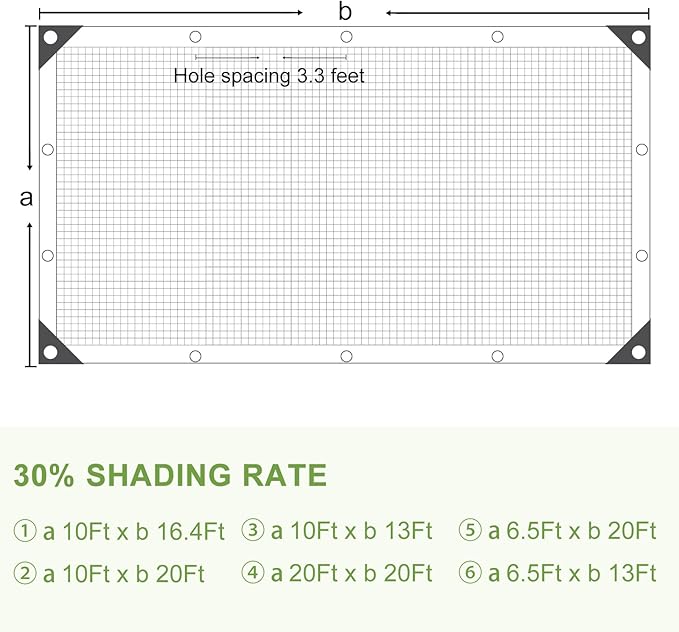 DGSL 30% Shade Cloth Garden Shade Mesh Net with Grommets - 6.5Ft x 20Ft Sun Shade Cover for Pergola, Patio Plants, Greenhouse, Chicken Coop, Outdoor