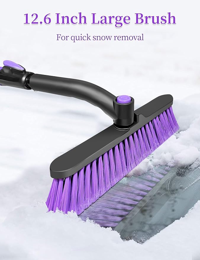 HEEYA 44 Inch Snow Brush for SUV, Ice Scraper for Car Windshield Window, Extendable Snow Scraper and Brush with Comfortable Foam Grip for Truck Vehicle Automobile - Purple