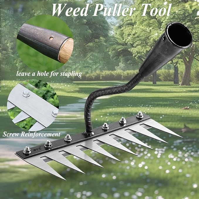 Upgrade Iron Weeding Rake 2.0, 2025 New Iron Rake for Gardening and Weeding, 8 Teeth Carbon Steel Garden Weeder Tool, Detachable Gardening Hand Weeder Puller Tool for Dethatching Lawn Loosening