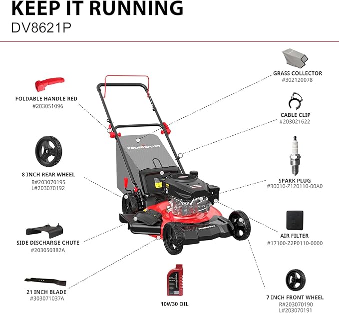 PowerSmart Lawn Mower Gas Powered, 21-Inch 144cc Engine 3-in-1 Walk-Behind Push Lawn Mower, Oil Included