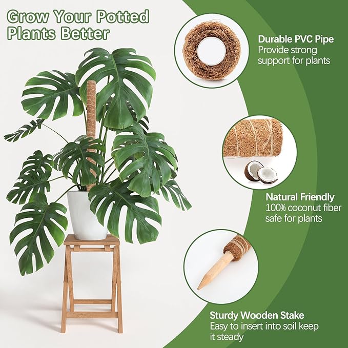 Joyhalo 26.4 Inch Moss Pole Monstera Plant Support, 2 Pcs 15.7 Inch Moss Pole for Plants Monstera, Plant Stakes for Indoor Plants with Jute Rope and Name Label