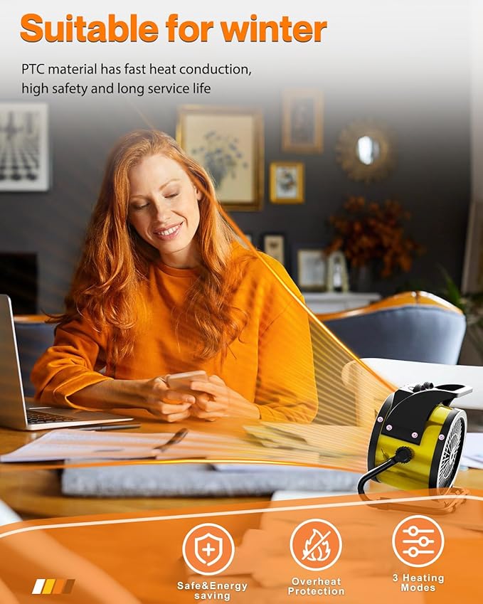 Outdoor Heaters for Patio, 1500W Outdoor Space Heater with 3S PTC Fast Heating, 3-Mode Electric Patio Heater for Greenhouse, Garage, Deck & Patio, Overheat Protection Yellow