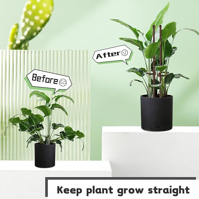 Plant Stakes 17inch &11inch SupKing 16Pcs Adjustable Flower Support Poles Brown Orchid Sticks with Clips for Indoor Outdoor Garden Potted Tomato Rose Amaryllis Vegetables Comes with 20 Ties