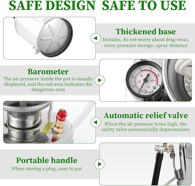 1.5Gal Stainless Steel Pump Up Sprayer Reinforced Hose, Hand Pump Sprayer with Pressure Gauge&Safety Valve, Adjustable Nozzle Suitable for Gardening (1.5 Gallon)